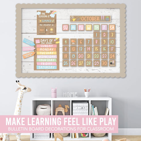 Rustic Classroom Calendar Set Bulletin Board, Teacher Calendar for Elementary Preschool Classroom School Calendar