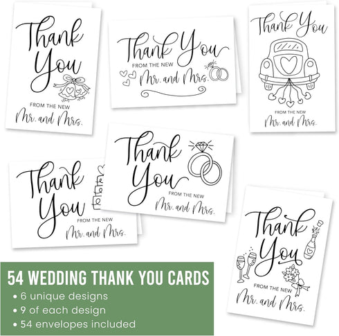 -54 Hadley Designs Wedding Thank You Cards with Envelopes White Thank You Cards Wedding with Envelopes, ThankYou Notes