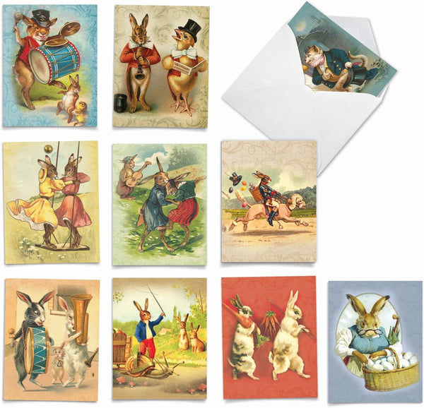 The Best Card Company 10 Boxed Blank Note Cards (4 x 5.12 Inch) - Vintage Pictures Assorted Cards, Vintage Funny Bunnies