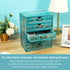 Turquoise 5-Tier Drawer Desktop Curio Cabinet, French Farmhouse Country Desk Organizer Box with Label Holder