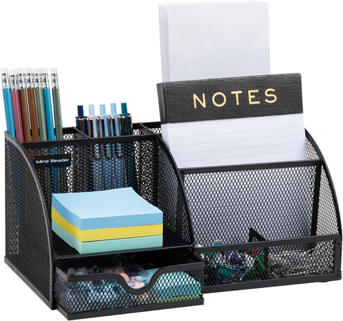 Mind Reader Desktop Organizer, File Storage, Accessory Storage, Metal Mesh, 11" L x 5.5" W x 5" H, Black