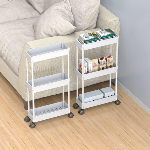 Sooyee 3 Tier Rolling Cart with Wheels, Slim Storage Cart, Narrow Storage Cabinet, Under Desk Storage, Rolling Utility
