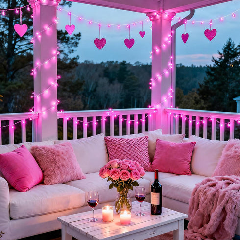 33ft 100 8 JMEXSUSS LED Pink Battery Operated Lights with Modes Remote, Pink String Lights Indoor Outdoor, Christmas