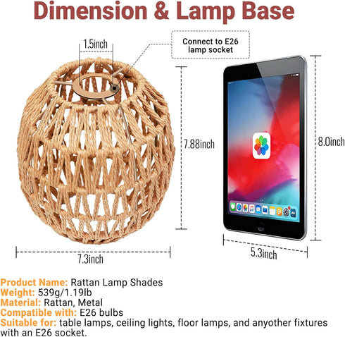 Small Lamp Shades For Table Lamps Hanging Light Boho Lamp Shades Wicker Lamp Shade for Floor Lamps, Rattan Lampshade