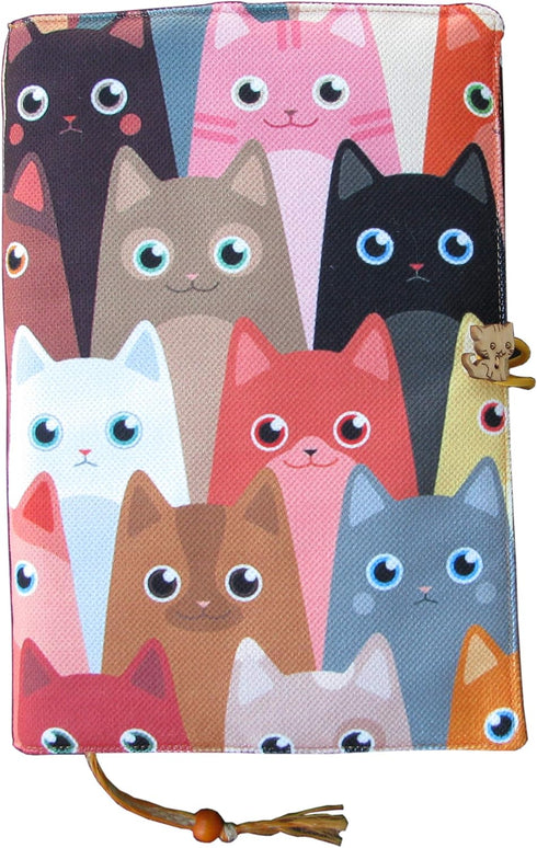 Fabric Novel Book Sleeve for Adults, Cute Cats Pattern, Washable Protector, Padded Case 5.5 x 8.2 x 1.6