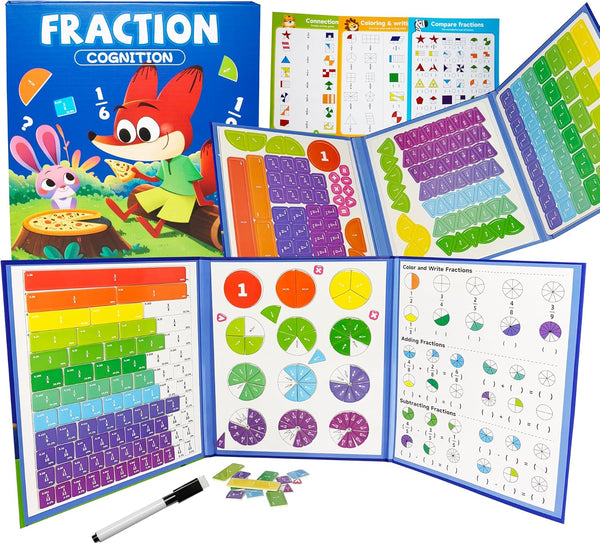 Yikorqu Magnetic Fraction Demonstration Book 164CPS Magnetic Fraction Learning Tiles Montessori Manipulatives for