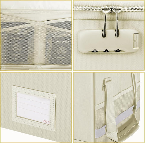ENGPOW Fireproof Document Box with Lock, Collapsible File Storage Organizer Box with Zipper Lid, Portable Home Office