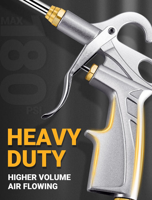 Heavy Duty Air Blow Gun Air Nozzle Blow Gun, Air Blower for Compressor with Bigger Pipe & Extended Nozzle, Pneumatic Air Compressor Accessories Tool for Car Detailing/Industrial Household Cleaning