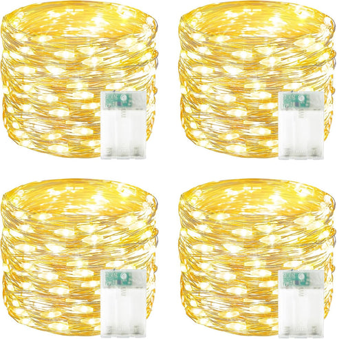 4 Pack 60 LED Fairy Lights Battery Operated with Timer, 20FT Waterproof
