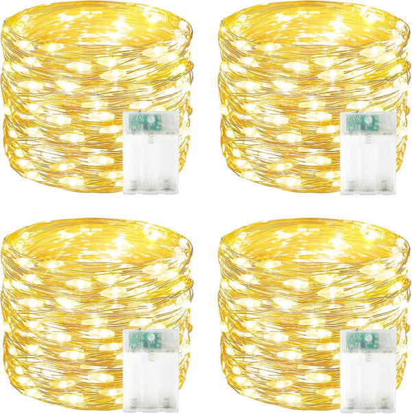 4 Pack 60 LED Fairy Lights Battery Operated with Timer, 20FT Waterproof
