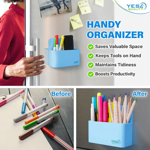 YES4QUALITY 2 Magnetic Pen Holder with Strong Magnetic Back & Compartments, Dry Erase Marker Holder for Whiteboard