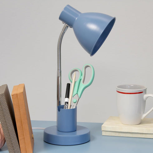 LD1076-BLU 16.22" Simple Designs Sleek Essentials Adjustable Metal Desk Task Lamp with Organizer Compartment