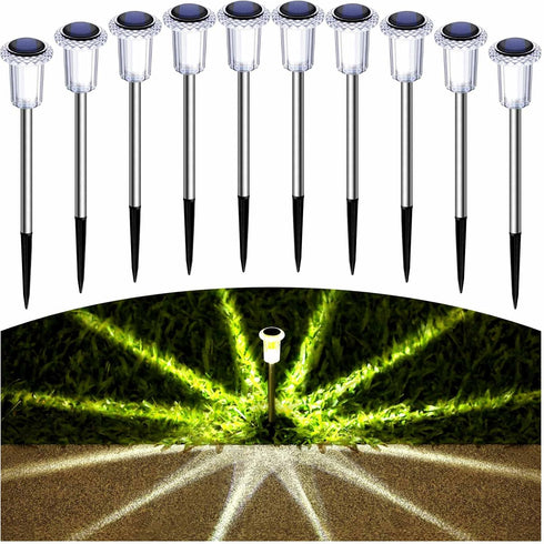 10 Pack Solar Lights Outdoor Solar Pathway Lights Outdoor LED Waterproof Stainless Steel Driveway Lighting for Outdise