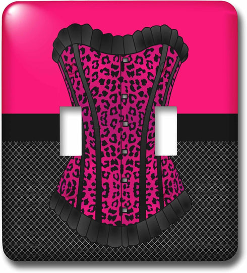 3dRose lsp_58704_2 Cheetah Print Corset Fishnet Double Toggle Switch, Black/Pink