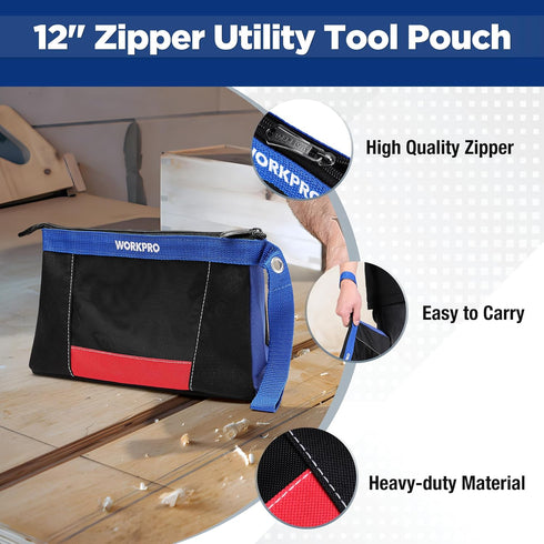 WORKPRO 12" Tool Pouches with Zipper, Utility Bag Pouch for Tool Organizers and Storage, 2-Pack