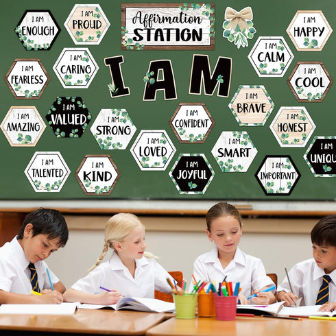 Frienda Eucalyptus Affirmation Station Bulletin Board Set - Motivational Posters for Classroom, Home, Teacher Wall