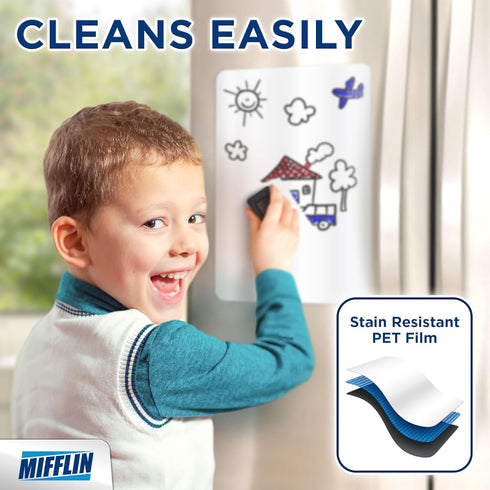 Mifflin-USA 12x8'' Magnetic Dry Erase White Board Sheet for Fridge, Stain-Resistant Kitchen Planner Board
