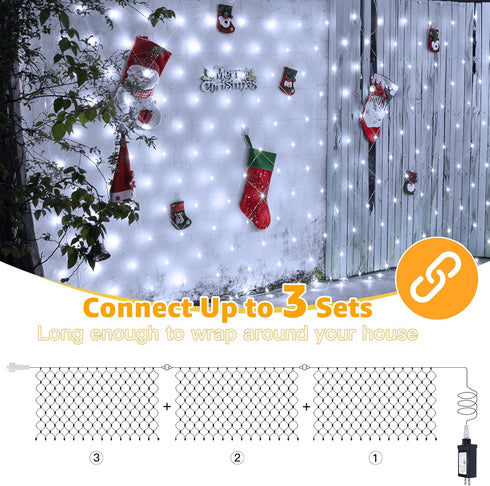 IP67 210LED 10x7ft 8 Ollny Net Lights Outdoor Mesh Lights Waterproof, Cool White Christmas Net Lights, Connectable