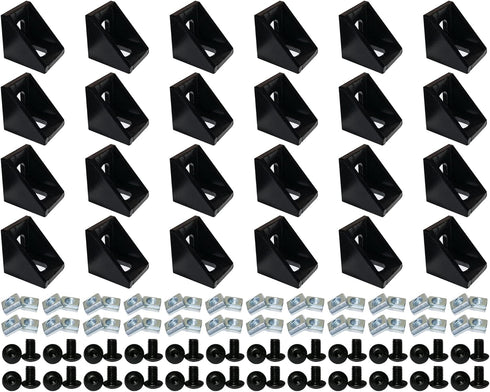 24 Sets Black 2020 Series Aluminum Extrusion Profile Connector Set, 24 pcs Corner Brackets, 48 pcs T-Nuts