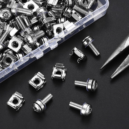 110 Pcs/55 Set Rack Mount Screws and Cage Nuts for Server Cabinet, Carbon Steel Mounting Screws and Cage Nuts