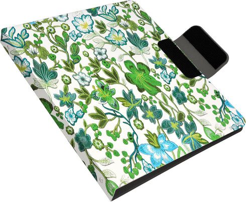 Organizer Portfolio Case with 3-Ring Binder, Flower Painting PU Leather Padfolio with Document Bag (Green)