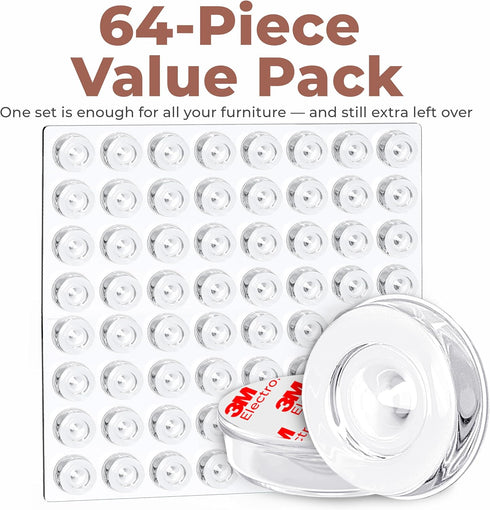 Bampix 64 Pack, 0.5 Inch Jelly Button Clear Cabinet Door Bumpers, Self-Adhesive Rubber Pads, Sound-Dampening Stoppers