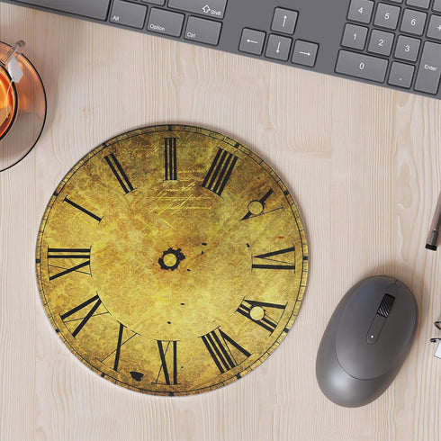 Round Mousepad, Antique Clock Face with Vintage Style Texture, Non-Slip Rubber Base Mouse Pad for Desktop Notebook