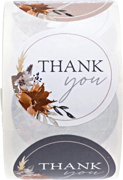 Indie Autumn Floral Thank You Labels - 250 Fall Flower Stickers, 1.5" Round Stickers with 3 Beautiful Designs