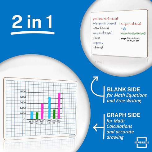 SCRIBBLEDO Dry Erase Grid Whiteboard 9" x 12" Double Sided Graph White board with Grid Lines for Kids and Students Portable Dry Erase Lapboards for Home School and Classroom by Scribbledo
