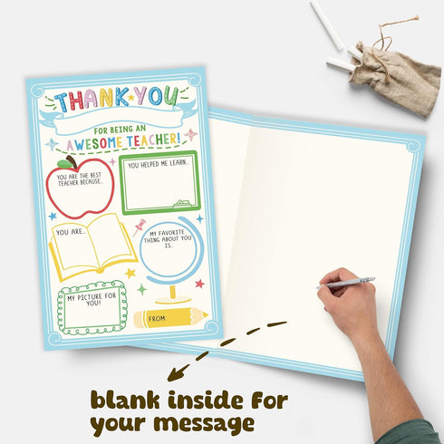 Bewoow Thank You Card Gift for Teacher, Fill in the Blank Appreciation Card from Kids, Interactive Thank You Gift
