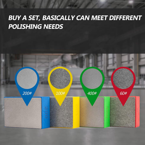 4Pcs Diamond Hand Polishing Pads for Sanding Ceramics Glass Tile Concrete Stone Marble Granite (60#, 100#, 200#, 400#)