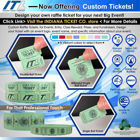 INDIANA TICKET CO. 2,000 Red Raffle Tickets Double Roll, Premium Quality for Events and Prizes