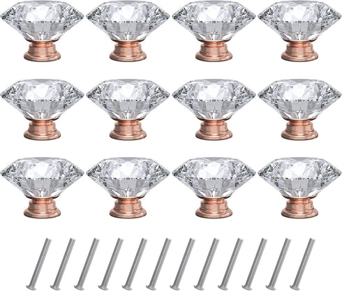 Tomorotec 12-Pack 40mm White Crystal Glass Cabinet Drawer Pull with Pink Base