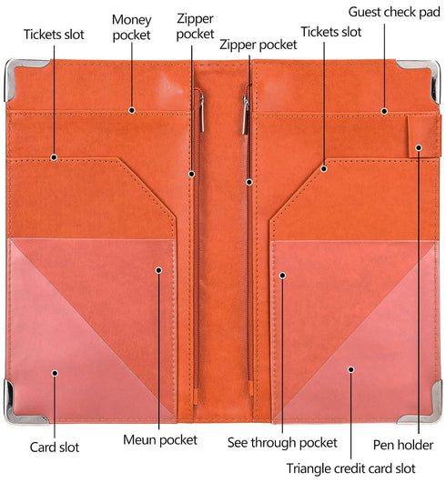 5x9 Server Books for Waitress - Waiter Book Server Wallet with Zipper Pocket, Cute Waitress Book&Waitstaff Organizer