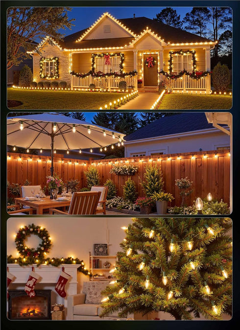 C9 25FT 25 Bulbs C9 Minetom Clear Christmas String Lights, Bright & Warm Outdoor Christmas Lights, Long Life String