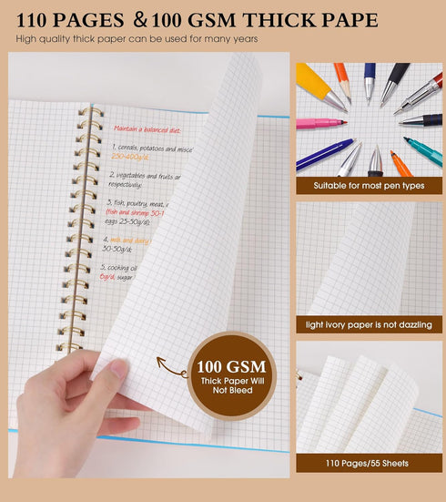 Graph Paper Notebook, Spiral Journal 8.5” x 11”, A4 Large Grid Notebooks for Work School Engineering, 100 GSM Graph