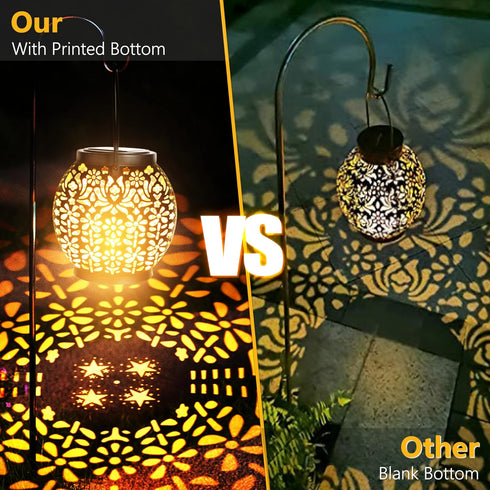 2 Pack Brizled Solar Lantern Lights, Outdoor LED Hanging Lantern Lights with Star Projection, Warm White Solar Garden