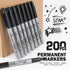 Buecs 200 Count Permanent Markers, Black Permanent Markers, Fine Point, Waterproof & Smear Proof Markers, Quick Drying