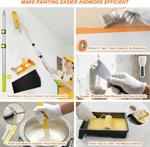 38PCS 2 4 Pole,4" 9" Set Paint Roller Kit with to FT Extension Paint Rollers,Paint Brush Extender,Paint Brushes