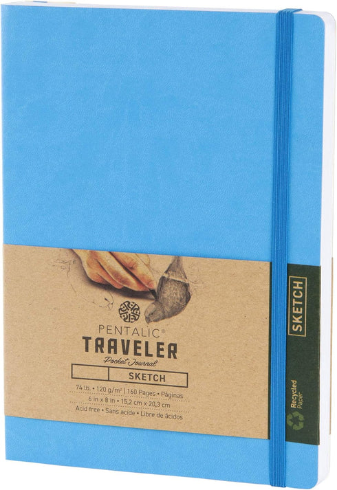 Pentalic 6"x 8" Pocket Sketchbook Traveler Journal, 160 Pages, Bright Blue