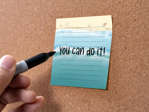 Butler in the Home Sticky Notes, 12 Pack 3"x3", 50 Sheets/Pad, Beach Waves Sand Seashells Memo Note Pads