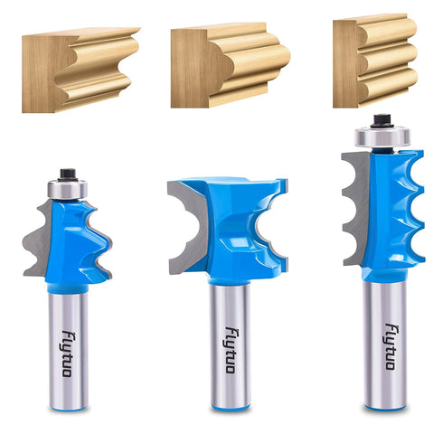 3PCS Architectural Molding Router Bit Set, 1/2" Shank, Corner Rounding & Edge-Forming