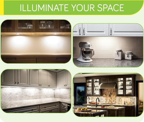 110V 6-Way 2700K, 6 Bookcase Bookshelf Accent Lighting Kit, Under Cabinet LED Puck Light, Electric Wall Plugged