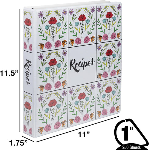 Samsill Recipe Binder Full Page 8.5 x 11 Kit, 1 Inch D-Ring, Floral Tile Design by Samsill