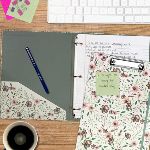 Steel Mill & Co Cute Decorative Hardcover 3 Ring Binder for Letter Size Paper, 1 Inch Round Rings, Woodland Floral