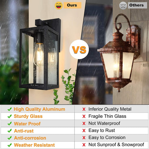 E26 SHINE HAI Dusk to Dawn Sensor Outdoor Wall Sconce, Exterior Porch Lantern Fixture with Socket & Glass Shade