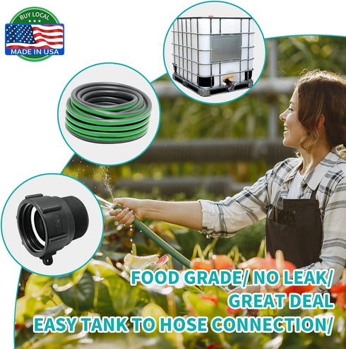 275 330 Gallon IBC Tote Adapter 2" Female Buttress Coarse Thread x 2" Male NPT Pipe Thread Food Grade Water Tank