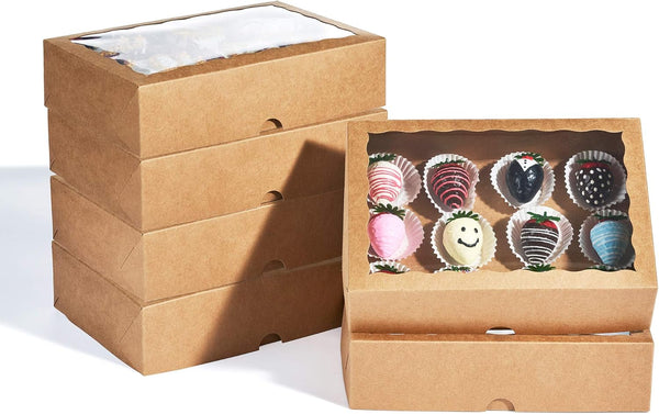 NEKSUNBAK 50PCS 10x7x2.5 inches Brown Chocolate Covered Strawberries Boxes with Display Window, Sweet
