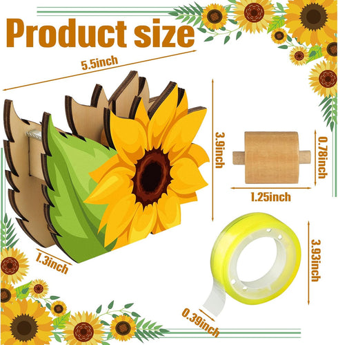 BBTO Sunflower Desktop Tape Dispenser with 2 Rolls Tapes Set, Cute Flower Tape Dispenser for Office School Gifts