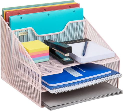 Mind Reader Desktop Organizer, Vertical File Holder, Metal Mesh, 12.5" L x 11.5" W x 9.5" H, Pink